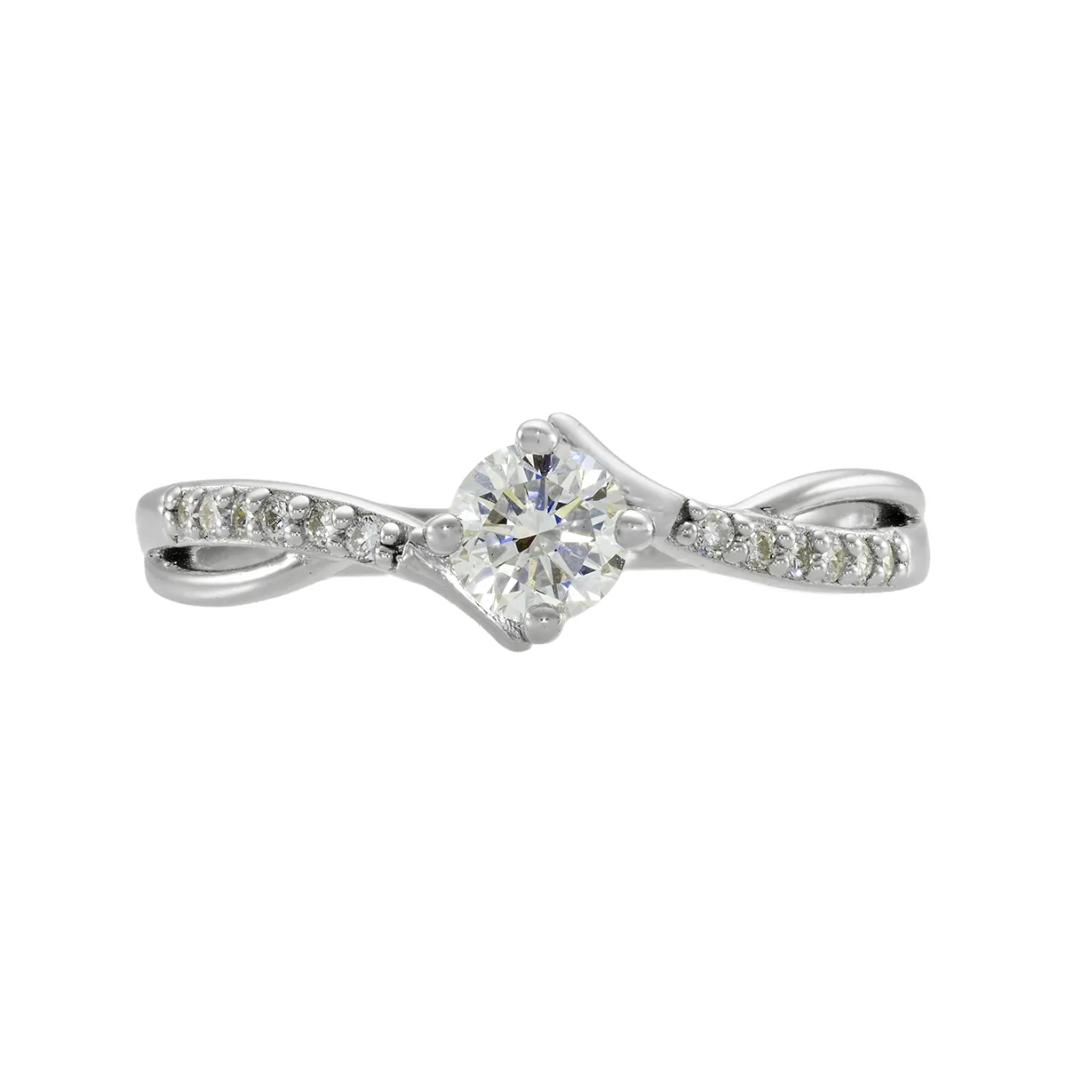 Anillo de compromiso con diamante de laboratorio central redondo de 0.25Ct y decoración en diamantes de laboratorio, en plata ley 925, rodinado - Colección Sueños