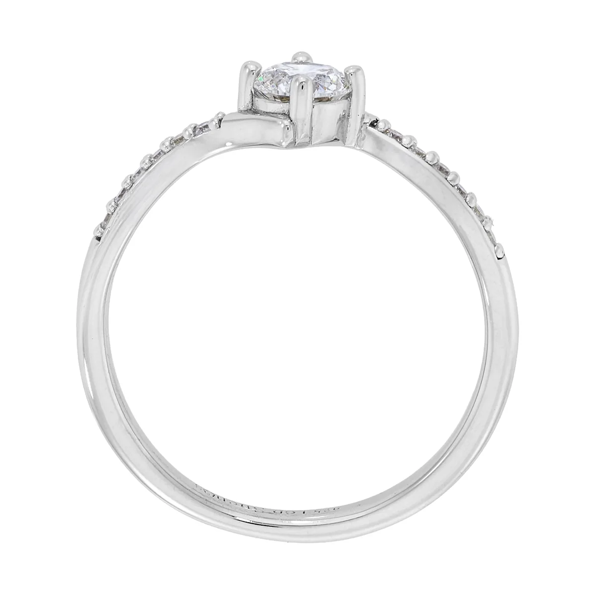 Anillo de compromiso con diamante de laboratorio central redondo de 0.25Ct y decoración en diamantes de laboratorio, en plata ley 925, rodinado - Colección Sueños