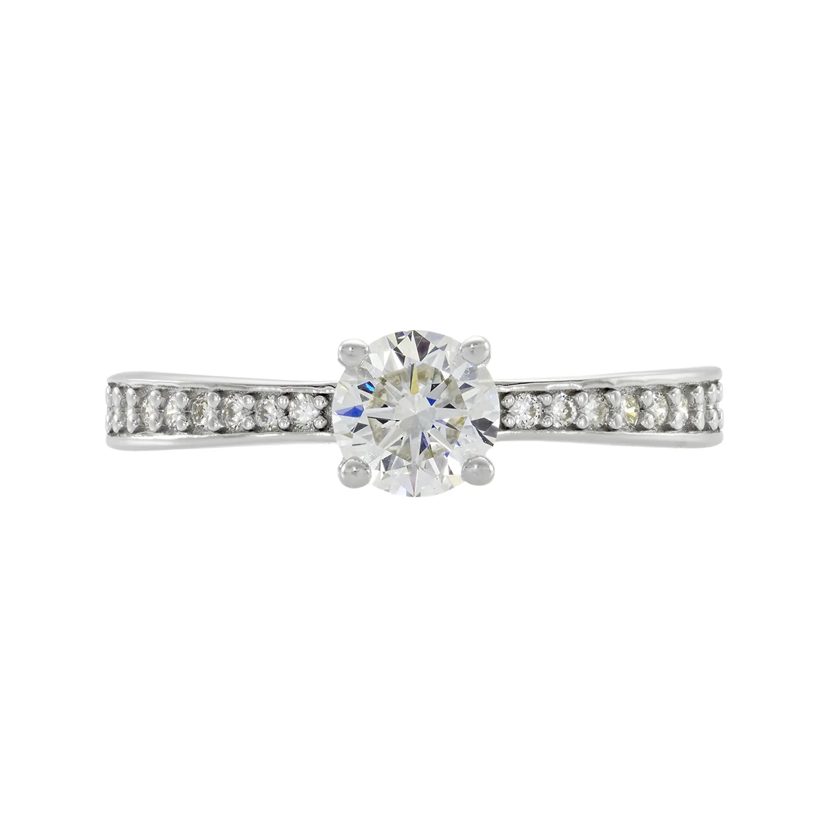 Anillo de compromiso con diamante de laboratorio central redondo de 0.50Ct y decoración en diamantes de laboratorio, en plata ley 925, rodinado - Colección Sueños