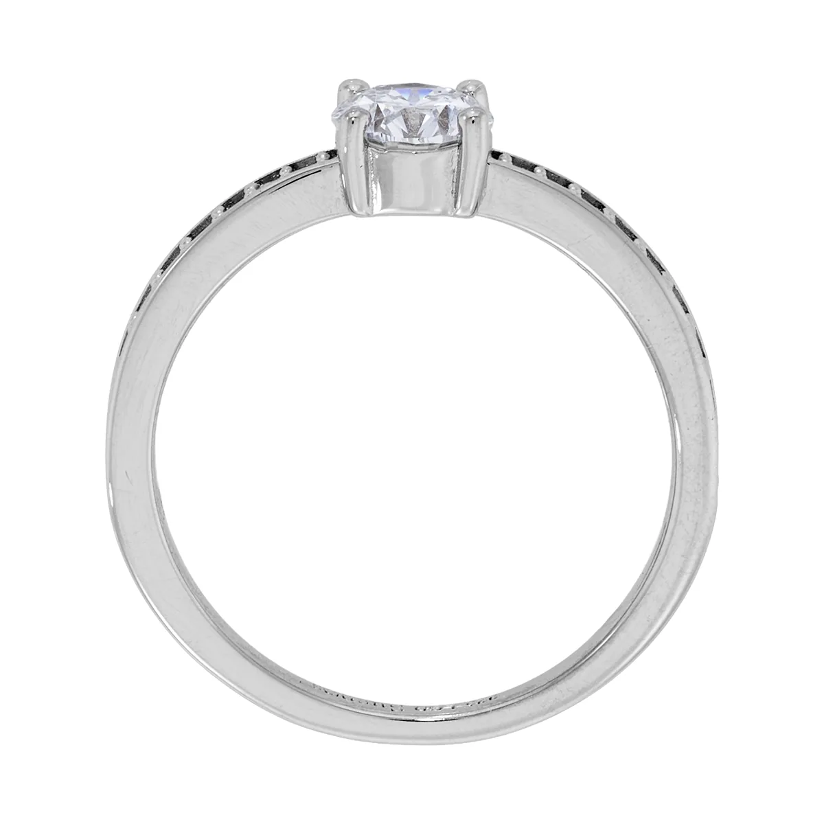 Anillo de compromiso con diamante de laboratorio central redondo de 0.50Ct y decoración en diamantes de laboratorio, en plata ley 925, rodinado - Colección Sueños