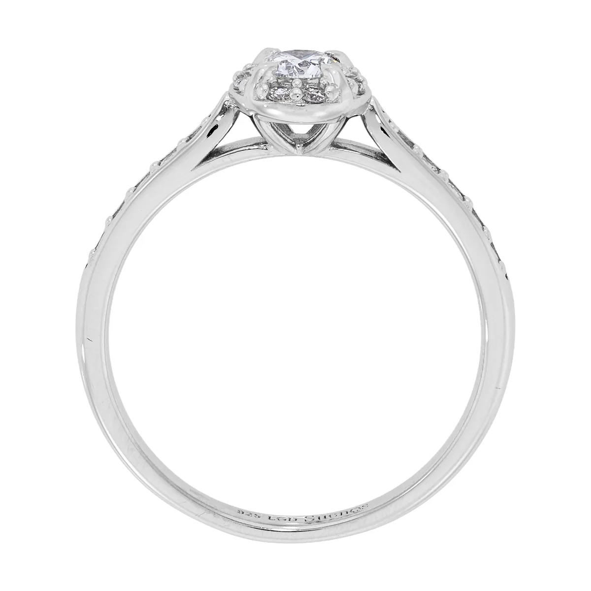 Anillo de compromiso halo redondo, con diamante de laboratorio central redondo de 0.15Ct y decoración en diamantes de laboratorio, en plata ley 925, rodinado - Colección Sueños