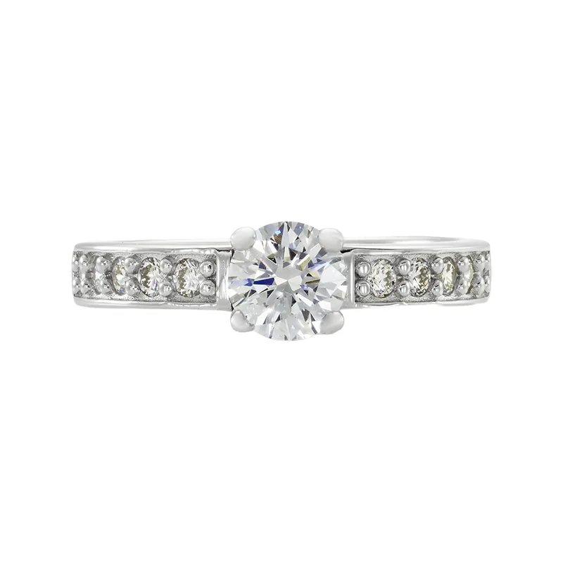 Anillo de compromiso con diamante de laboratorio central redondo de 0.50Ct y decoración en diamantes de laboratorio, en plata ley 925, rodinado - Colección Sueños