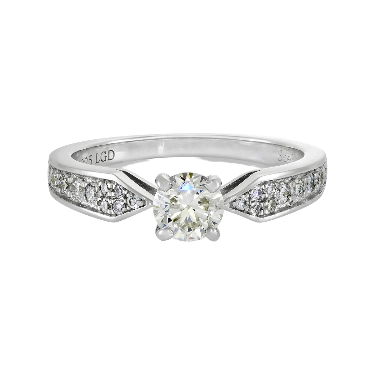 Anillo de compromiso con diamante de laboratorio central redondo de 0.50Ct y decoración en diamantes de laboratorio, en plata ley 925, rodinado - Colección Sueños