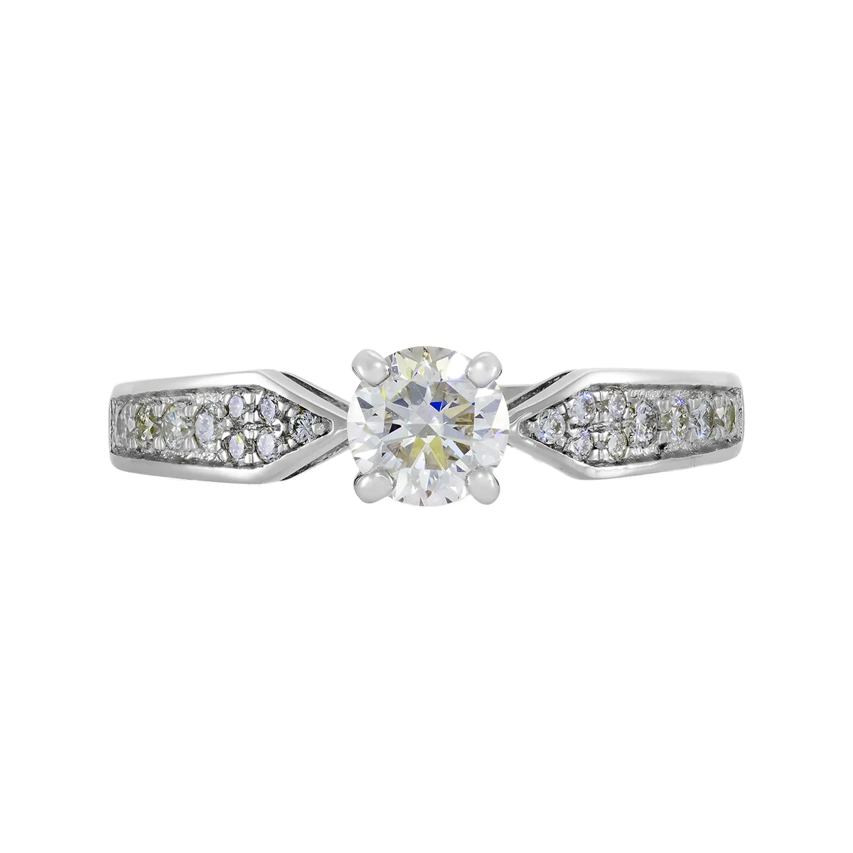 Anillo de compromiso con diamante de laboratorio central redondo de 0.50Ct y decoración en diamantes de laboratorio, en plata ley 925, rodinado - Colección Sueños