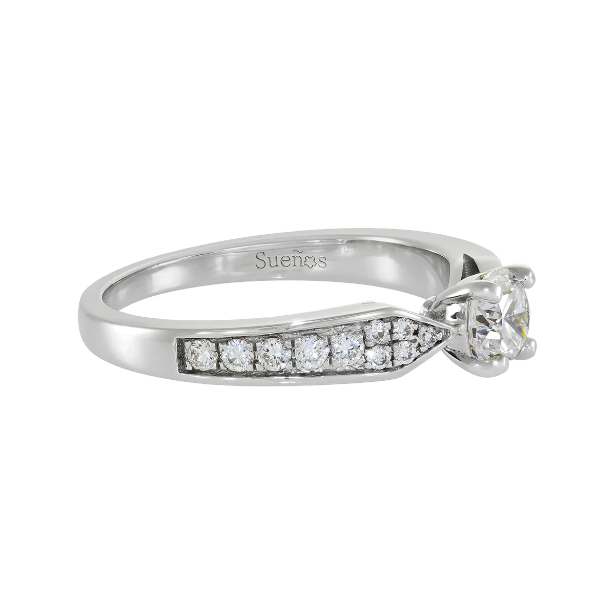 Anillo de compromiso con diamante de laboratorio central redondo de 0.50Ct y decoración en diamantes de laboratorio, en plata ley 925, rodinado - Colección Sueños
