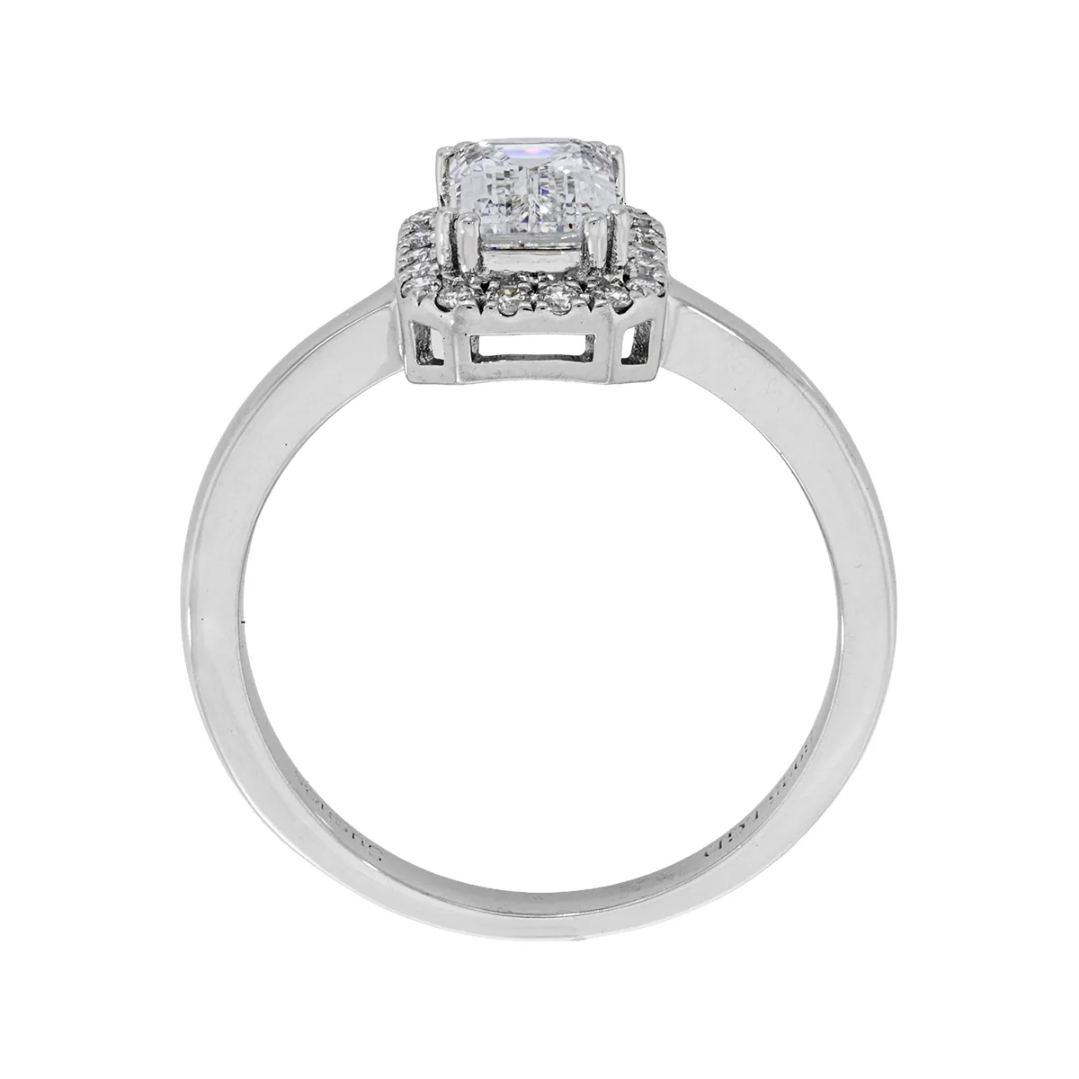 Anillo de compromiso halo rectangular, con diamante de laboratorio central corte esmeralda de 1.00Ct y decoración en diamantes de laboratorio, en plata ley 925, rodinado - Colección Sueños