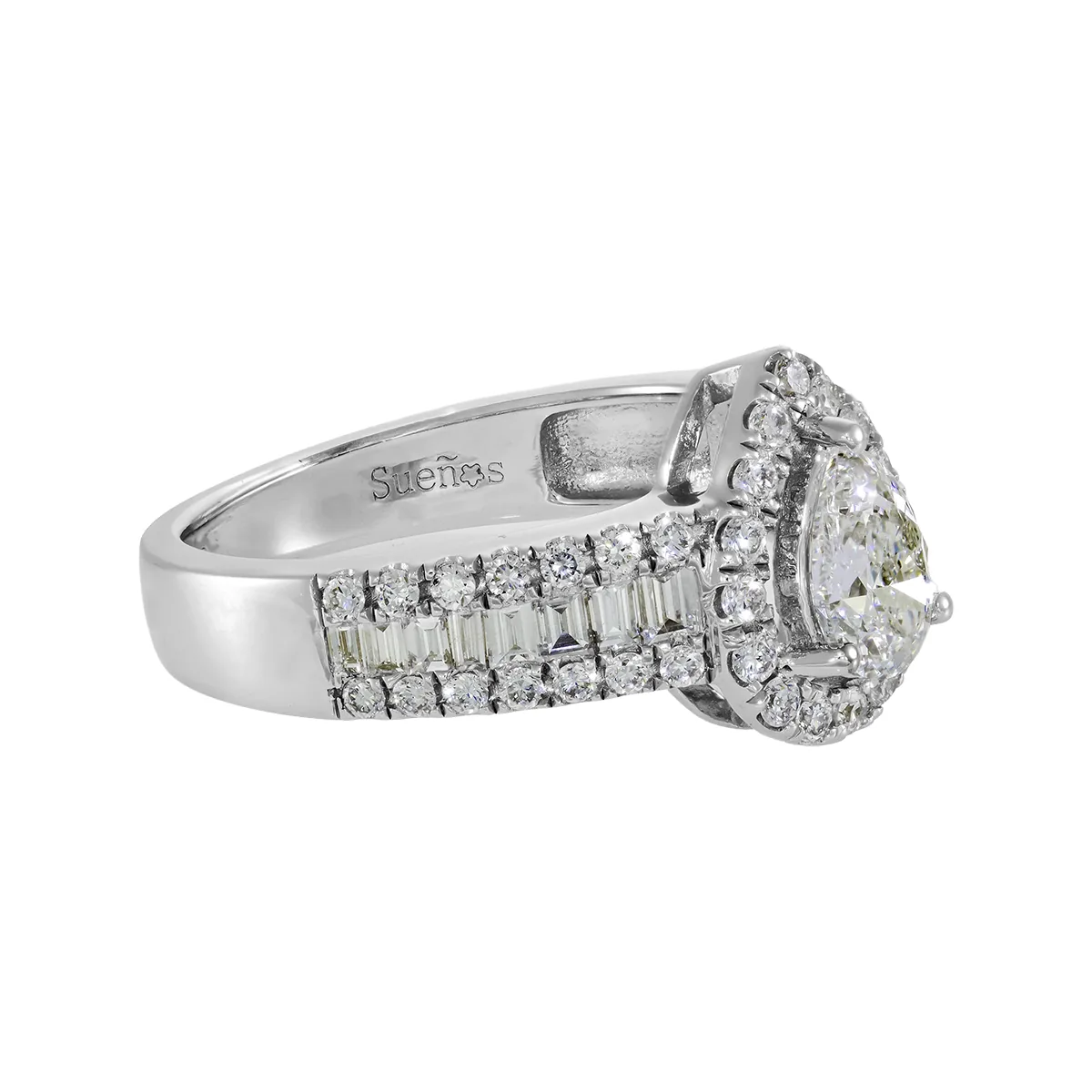Anillo de compromiso halo pera, con diamante de laboratorio central pera de 0.50Ct y decoración en diamantes de laboratorio, en plata ley 925, rodinado - Colección Sueños