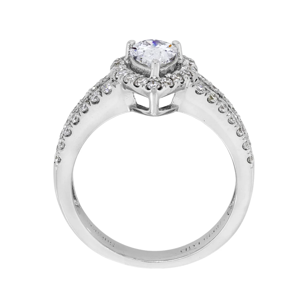 Anillo de compromiso halo pera, con diamante de laboratorio central pera de 0.50Ct y decoración en diamantes de laboratorio, en plata ley 925, rodinado - Colección Sueños