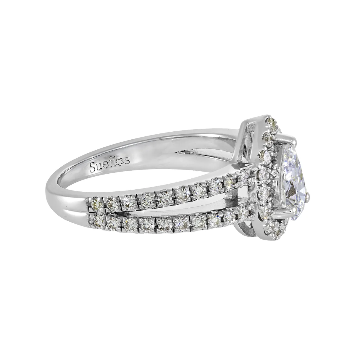 Anillo de compromiso halo pera, con diamante de laboratorio central pera de 0.50Ct y decoración en diamantes de laboratorio, en plata ley 925, rodinado - Colección Sueños