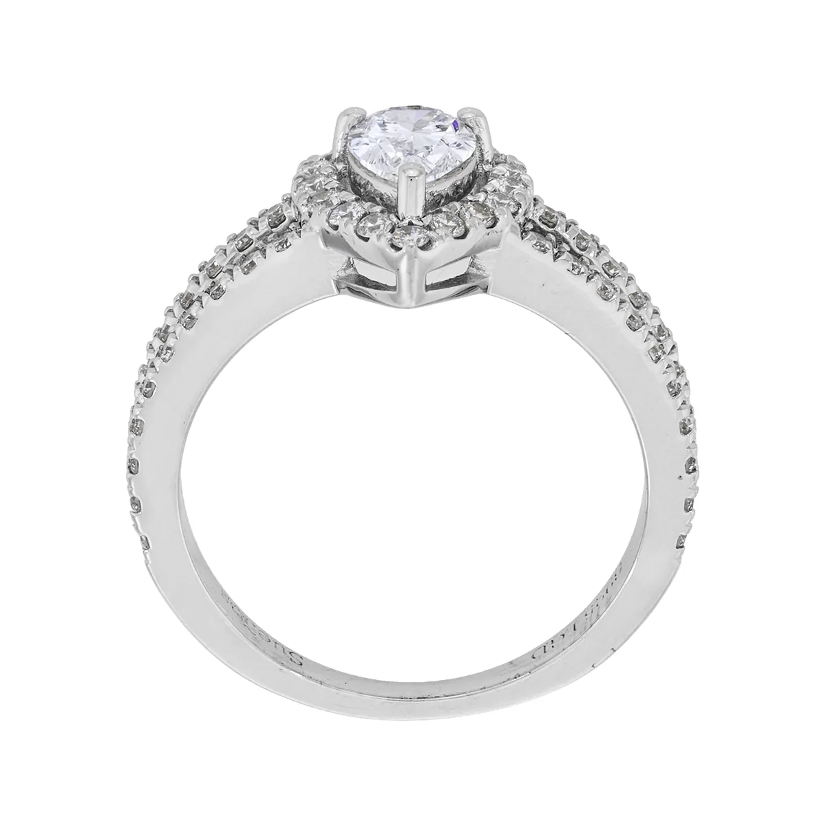 Anillo de compromiso halo pera, con diamante de laboratorio central pera de 0.50Ct y decoración en diamantes de laboratorio, en plata ley 925, rodinado - Colección Sueños