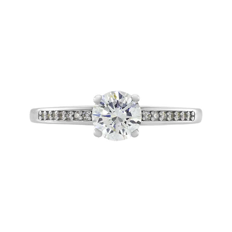 Anillo de compromiso con diamante de laboratorio central redondo de 0.50Ct y decoración en diamantes de laboratorio, en plata ley 925, rodinado - Colección Sueños