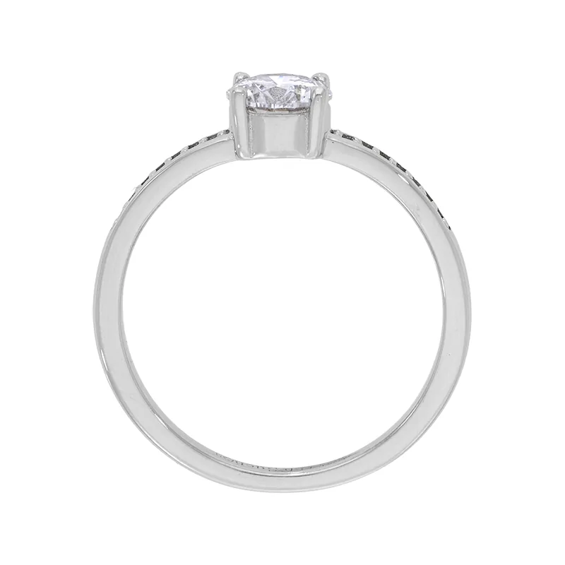 Anillo de compromiso con diamante de laboratorio central redondo de 0.50Ct y decoración en diamantes de laboratorio, en plata ley 925, rodinado - Colección Sueños