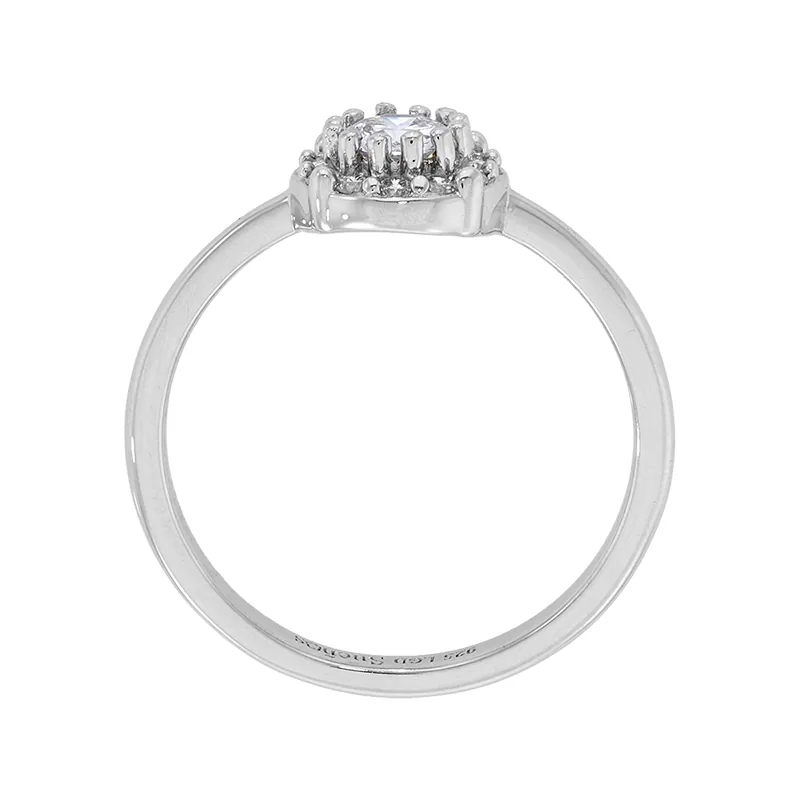 Anillo de compromiso halo redondo, con diamante de laboratorio central redondo de 0.15Ct y decoración en diamantes de laboratorio, en plata ley 925, rodinado, liso - Colección Sueños
