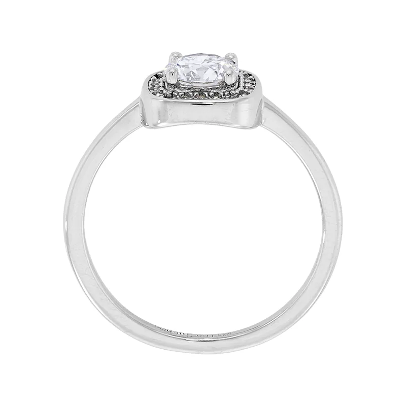 Anillo de compromiso halo cuadrado, con diamante de laboratorio central redondo de 0.50Ct y decoración en diamantes de laboratorio, en plata ley 925, rodinado - Colección Sueños