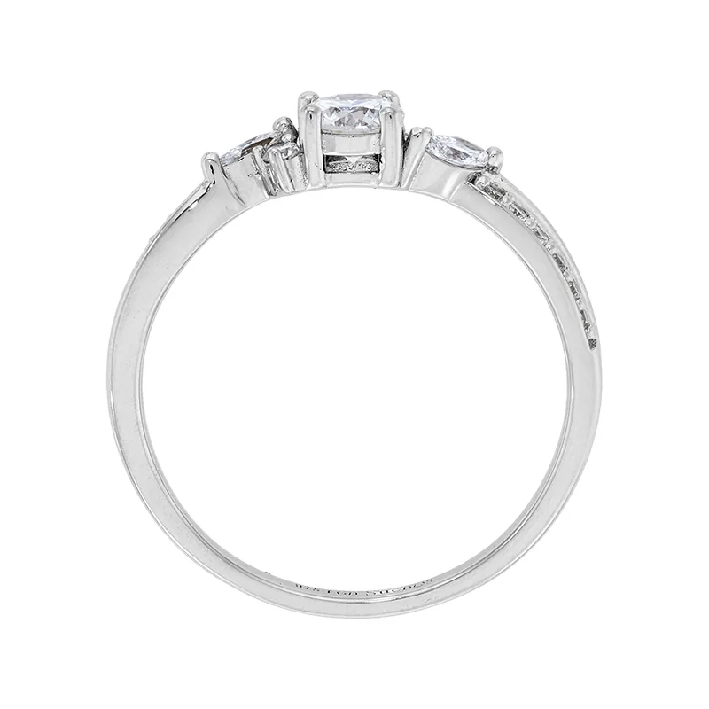 Anillo de compromiso con diamante de laboratorio central redondo de 0.30Ct y decoración en diamantes de laboratorio, en plata ley 925, rodinado, liso - Colección Sueños