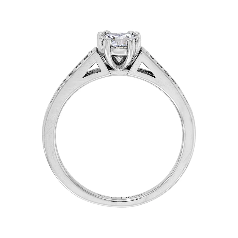 Anillo de compromiso con diamante de laboratorio central redondo de 0.50Ct y decoración en diamantes de laboratorio, en plata ley 925, rodinado - Colección Sueños