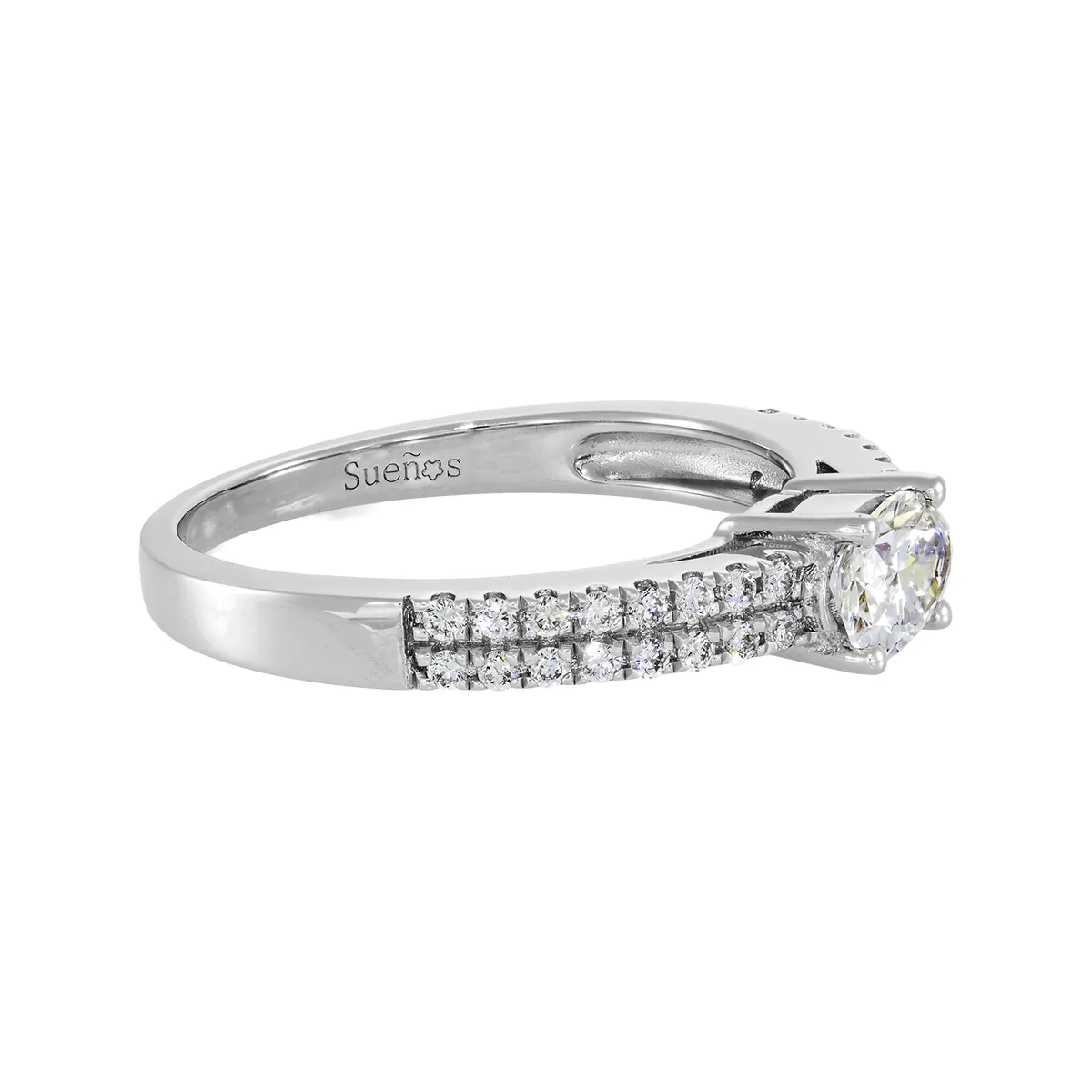 Anillo de compromiso con diamante de laboratorio central óvalo de 0.50Ct y decoración en diamantes de laboratorio, en plata ley 925, rodinado - Colección Sueños