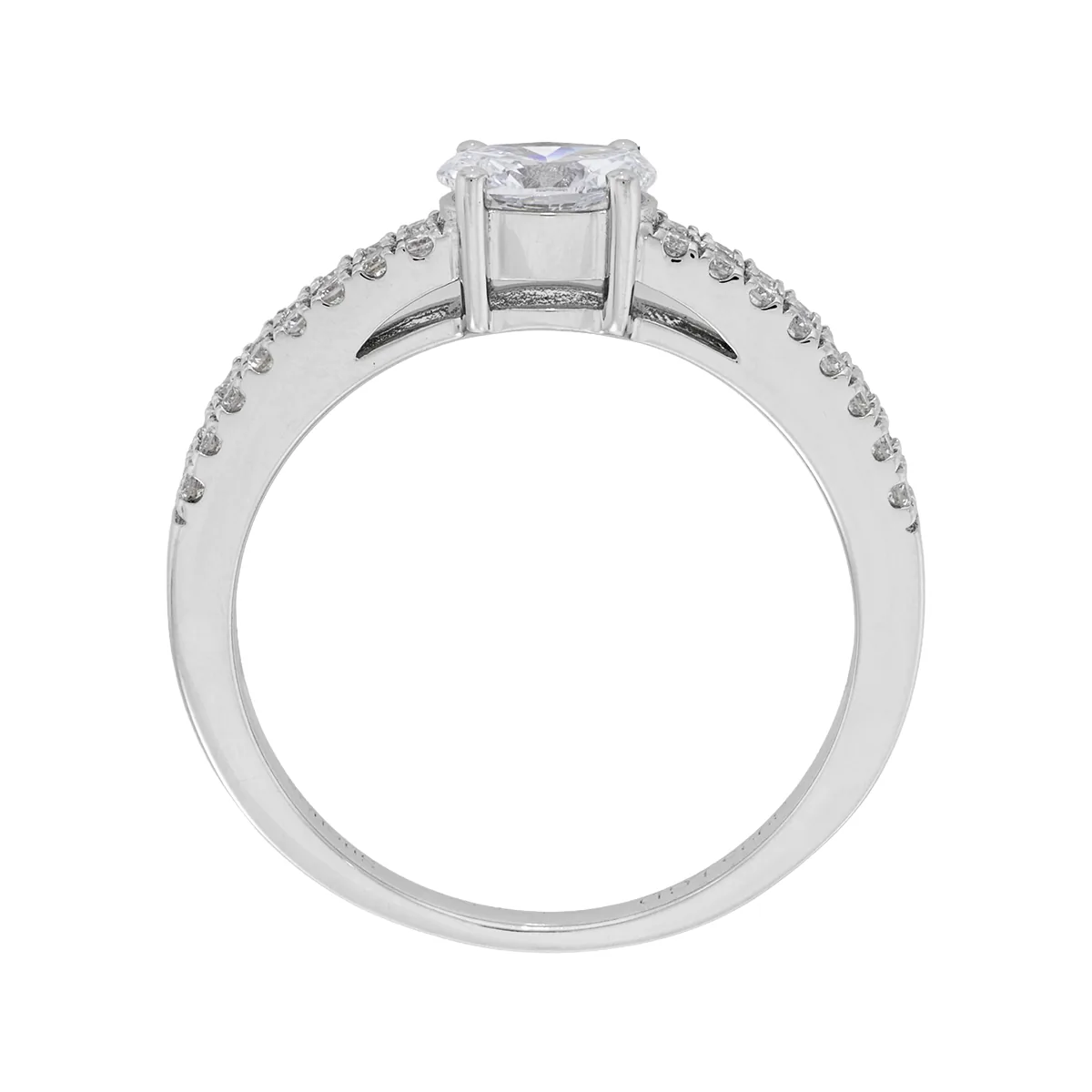 Anillo de compromiso con diamante de laboratorio central óvalo de 0.50Ct y decoración en diamantes de laboratorio, en plata ley 925, rodinado - Colección Sueños