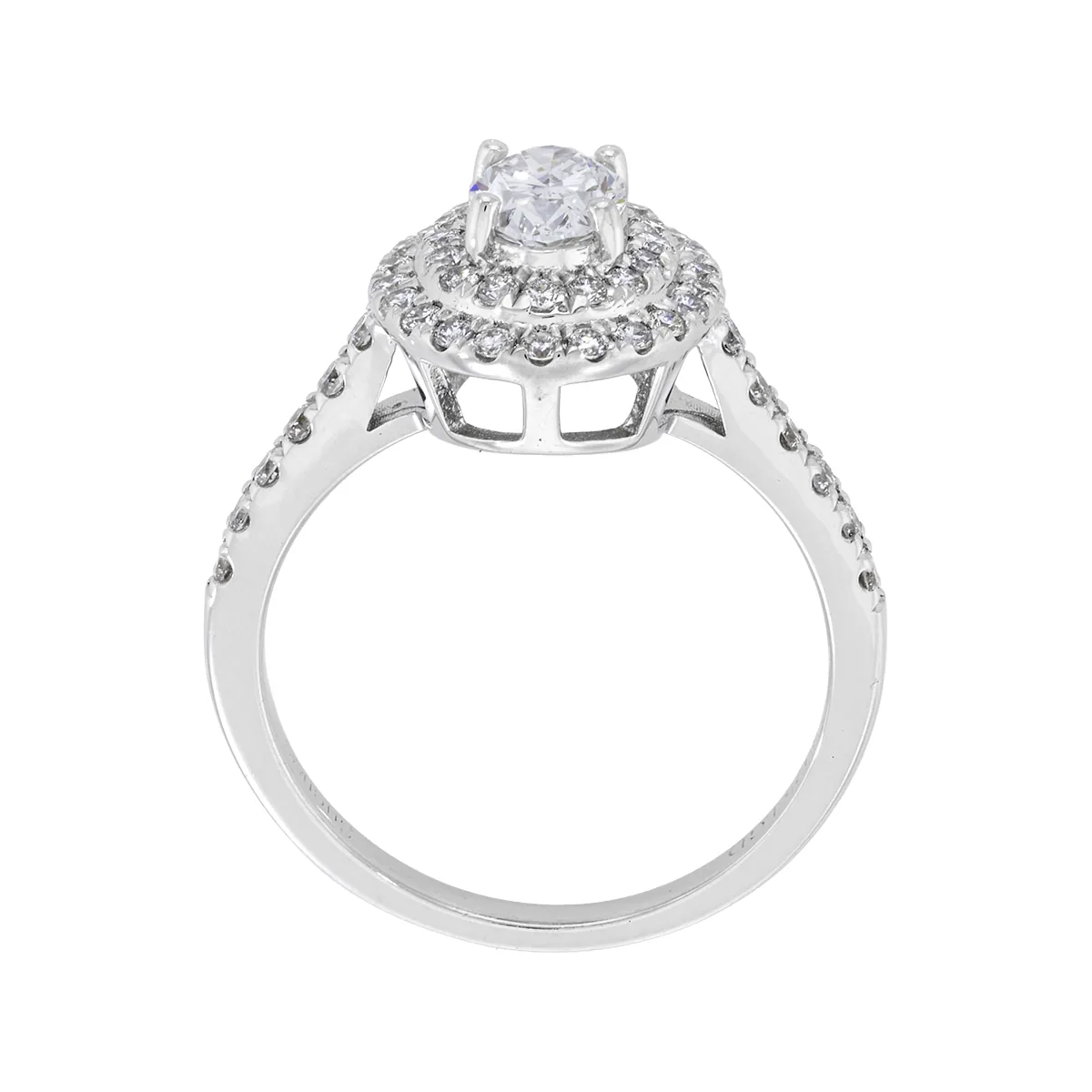 Anillo de compromiso halo doble, con diamante de laboratorio central óvalo de 0.50Ct y decoración en diamantes de laboratorio, en plata ley 925, rodinado - Colección Sueños