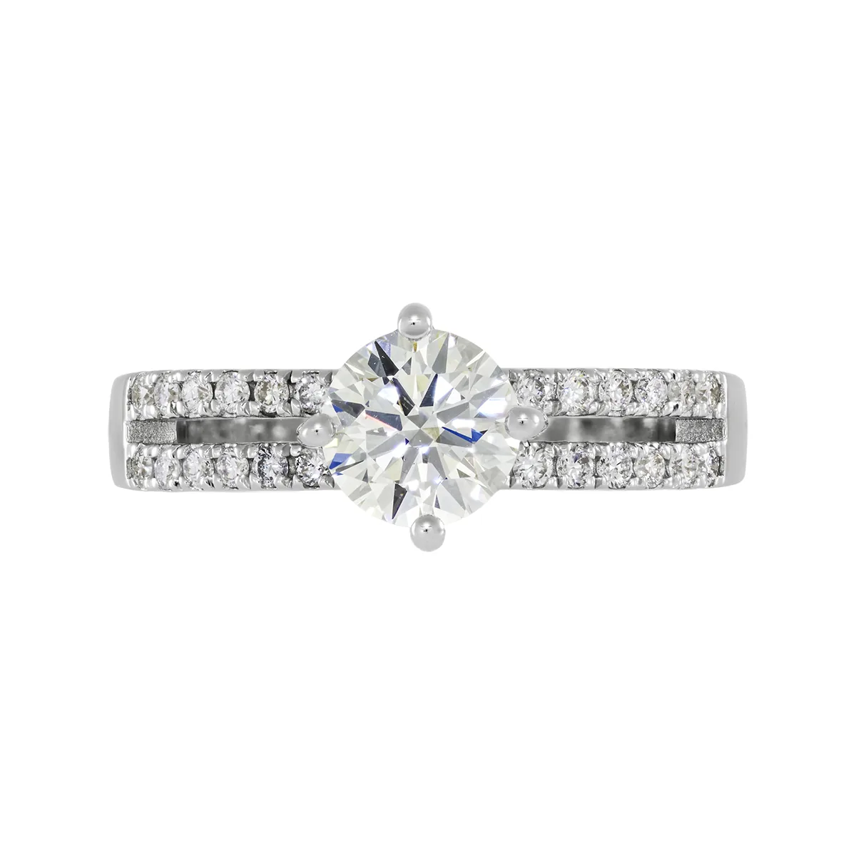 Anillo de compromiso con diamante de laboratorio central redondo de 1.00Ct y decoración en diamantes de laboratorio, en plata ley 925, rodinado - Colección Sueños