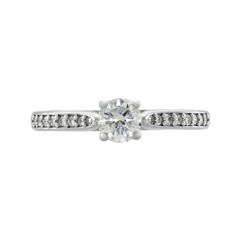 Anillo de compromiso con diamante de laboratorio central redondo de 0.50Ct y decoración en diamantes de laboratorio, en plata ley 925, rodinado - Colección Sueños
