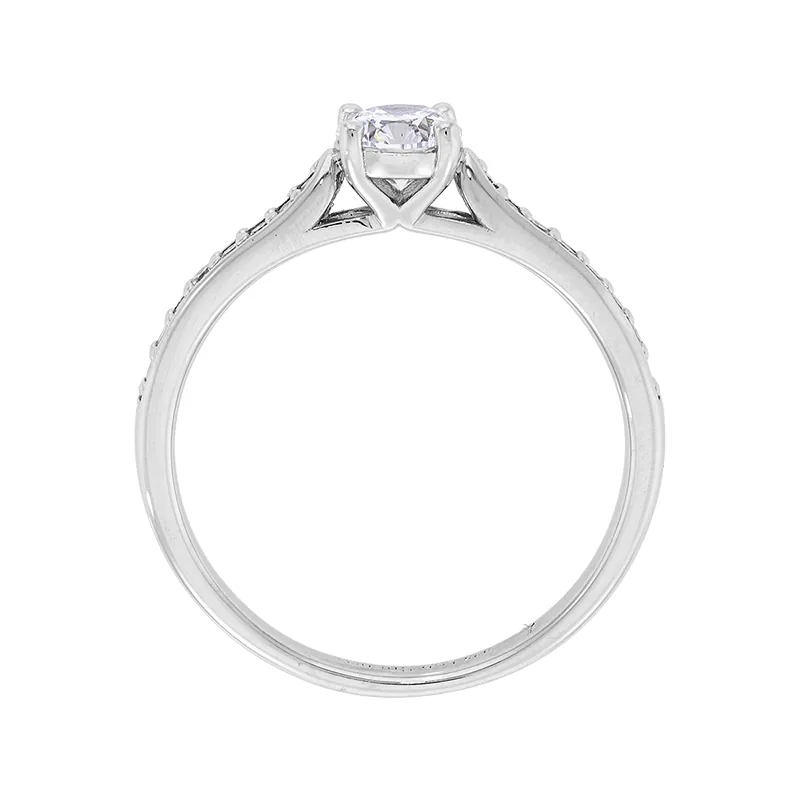 Anillo de compromiso con diamante de laboratorio central redondo de 0.50Ct y decoración en diamantes de laboratorio, en plata ley 925, rodinado - Colección Sueños