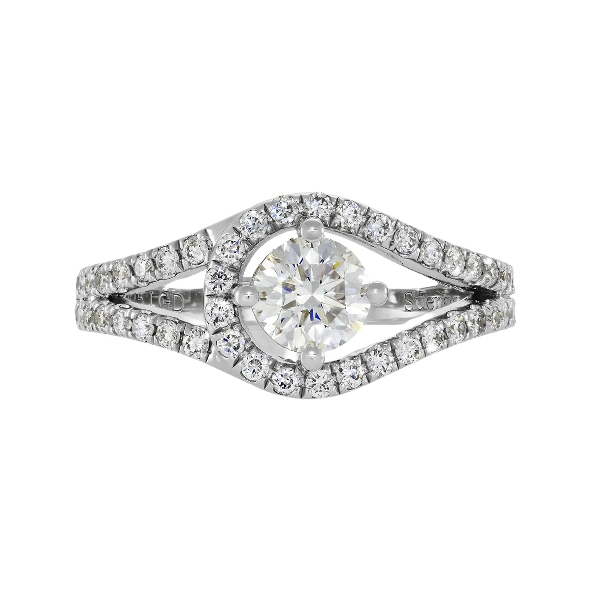 Anillo de compromiso con diamante de laboratorio central redondo de 0.50Ct y decoración en diamantes de laboratorio, en plata ley 925, rodinado - Colección Sueños