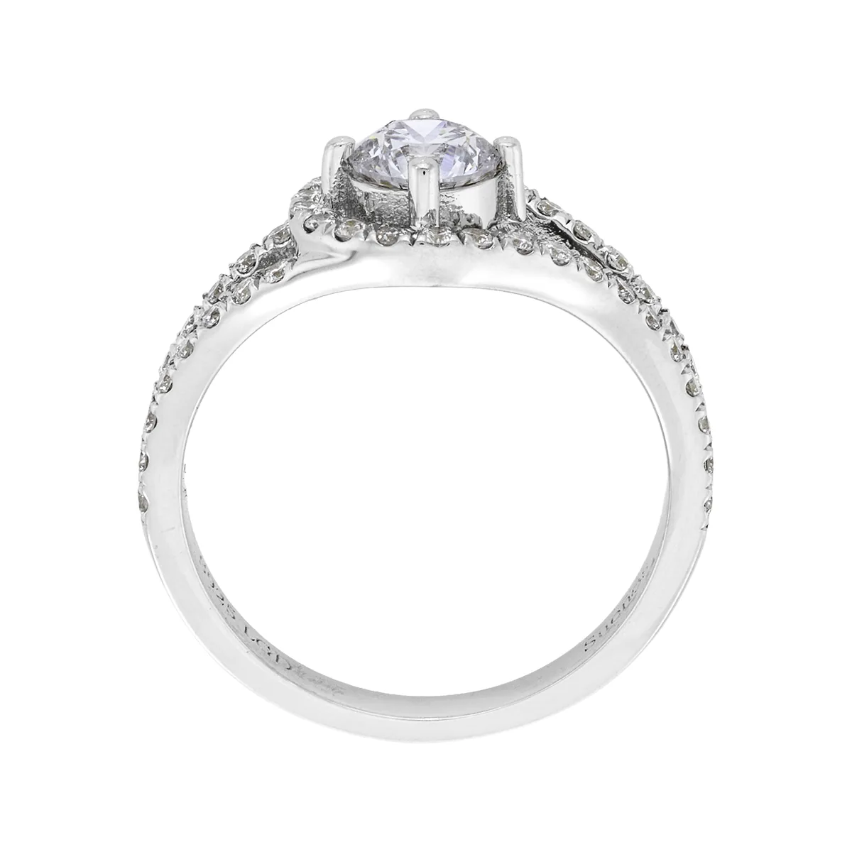 Anillo de compromiso con diamante de laboratorio central redondo de 0.50Ct y decoración en diamantes de laboratorio, en plata ley 925, rodinado - Colección Sueños