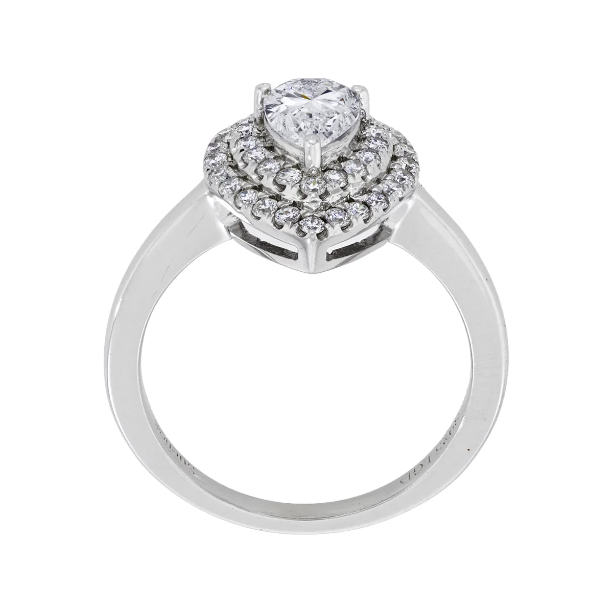 Anillo de compromiso halo doble, con diamante de laboratorio central pera de 0.50Ct y decoración en diamantes de laboratorio, en plata ley 925, rodinado - Colección Sueños