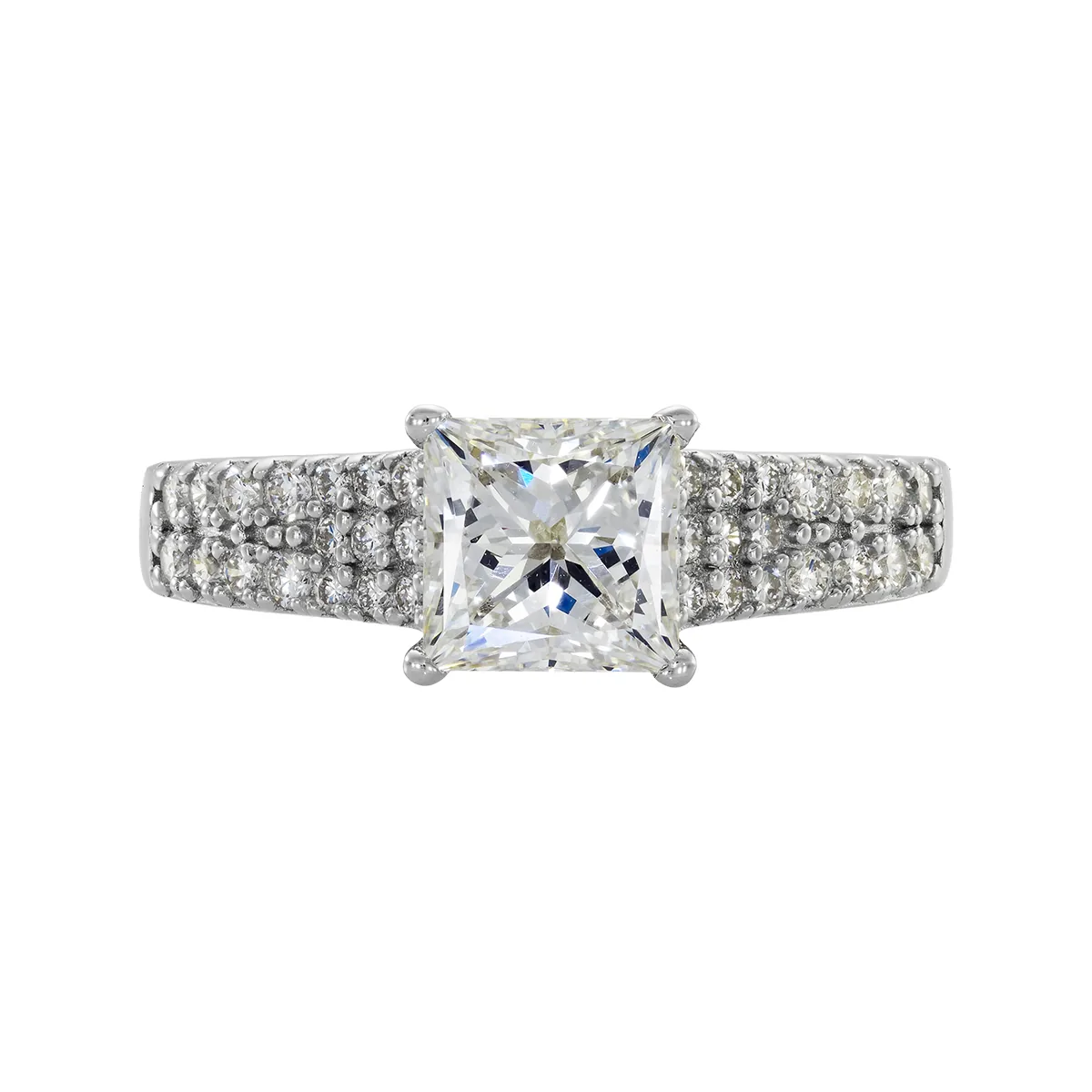 Anillo de compromiso con diamante de laboratorio central princess de 1.50Ct y decoración en diamantes de laboratorio, en plata ley 925, rodinado - Colección Sueños