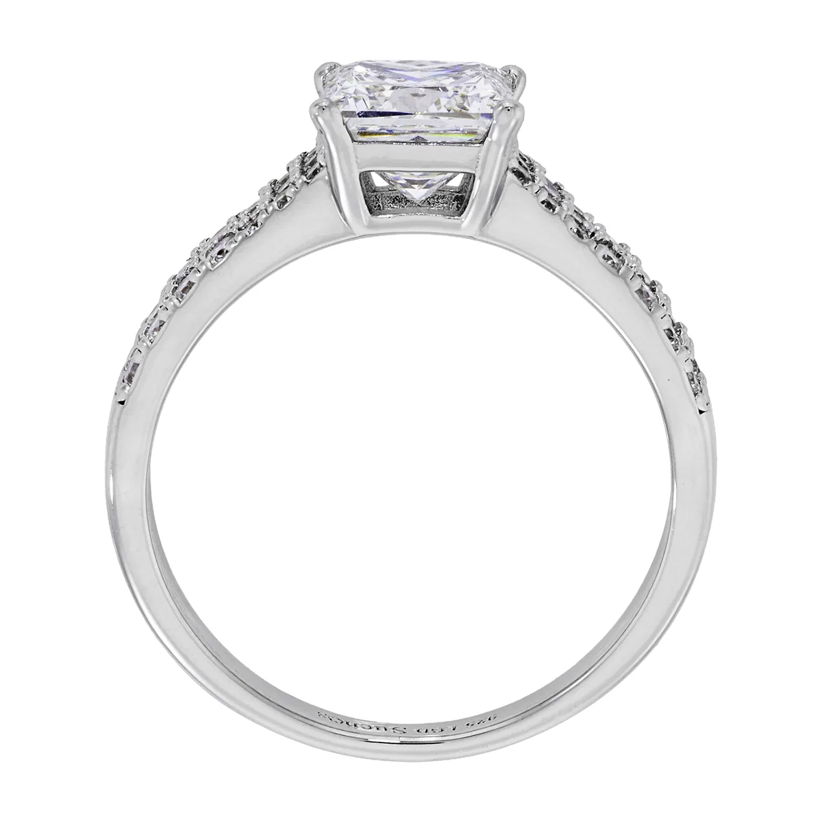 Anillo de compromiso con diamante de laboratorio central princess de 1.50Ct y decoración en diamantes de laboratorio, en plata ley 925, rodinado - Colección Sueños