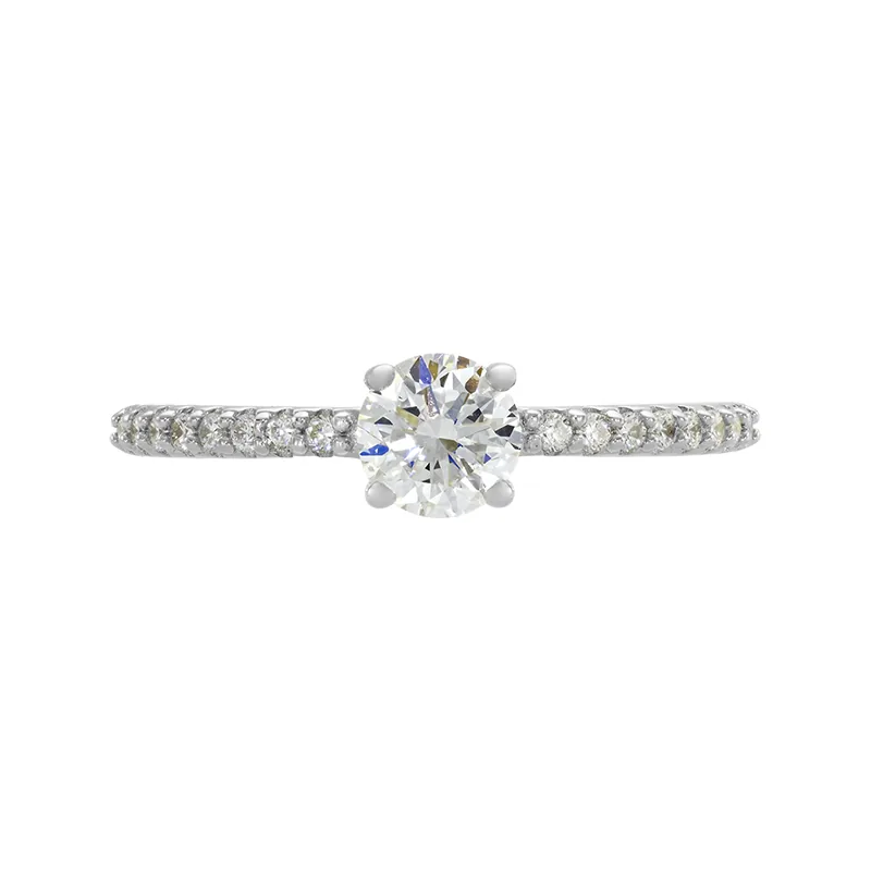 Anillo de compromiso con diamante de laboratorio central redondo de 0.50Ct y decoración en diamantes de laboratorio, en plata ley 925, rodinado - Colección Sueños