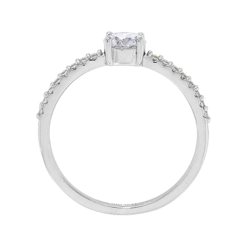 Anillo de compromiso con diamante de laboratorio central redondo de 0.50Ct y decoración en diamantes de laboratorio, en plata ley 925, rodinado - Colección Sueños