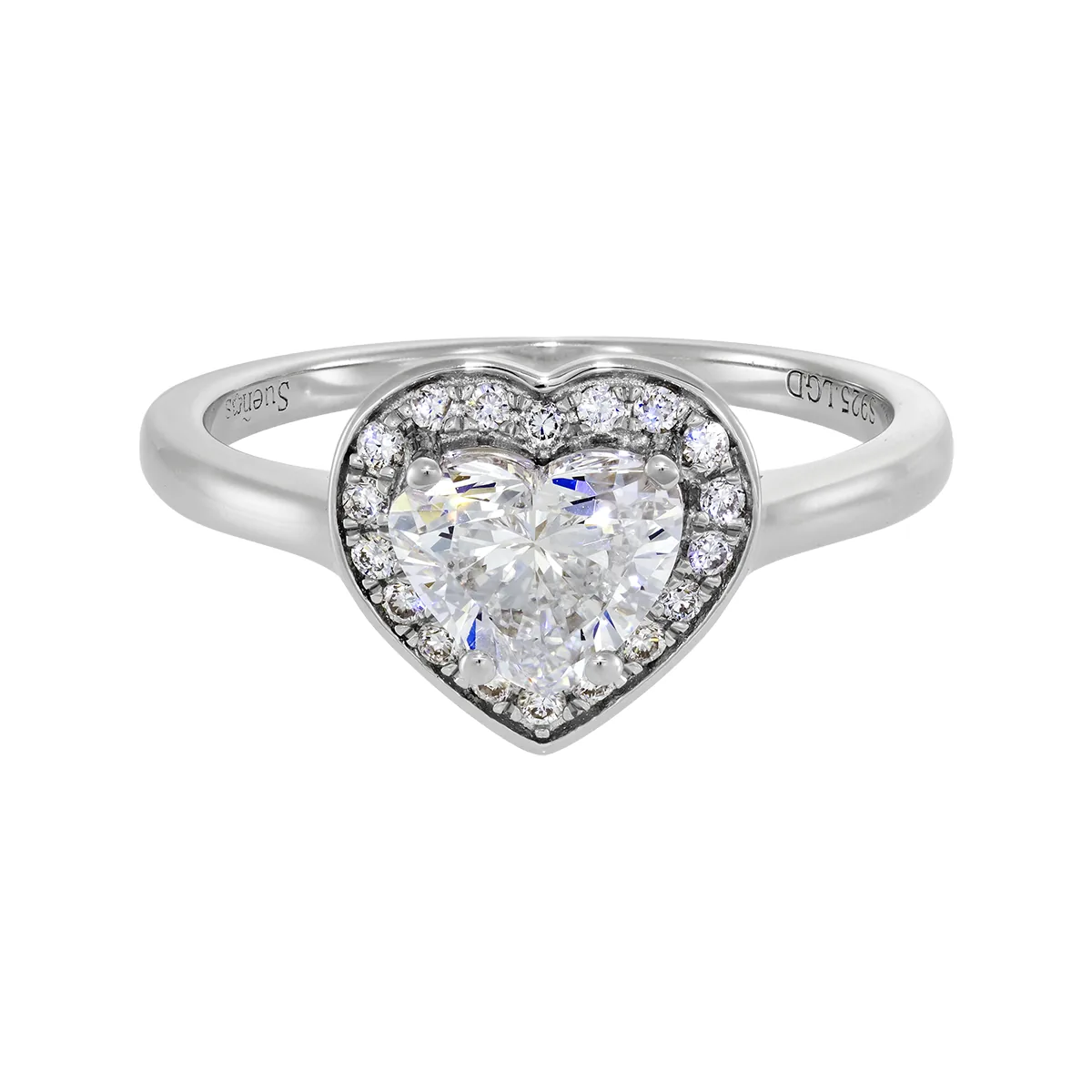 Anillo de compromiso halo corazón, con diamante de laboratorio central corazón de 1.00Ct y decoración en diamantes de laboratorio, en plata ley 925, rodinado - Colección Sueños