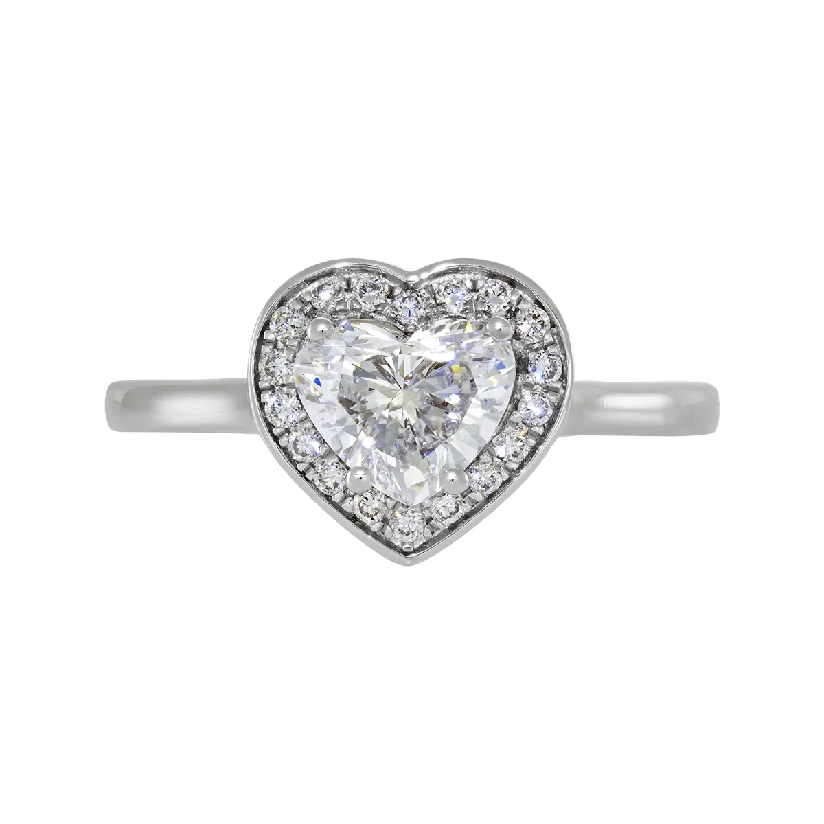 Anillo de compromiso halo corazón, con diamante de laboratorio central corazón de 1.00Ct y decoración en diamantes de laboratorio, en plata ley 925, rodinado - Colección Sueños