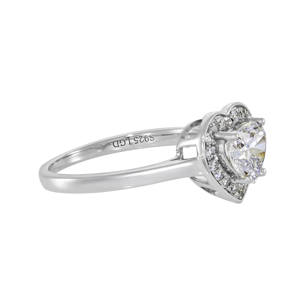 Anillo de compromiso halo corazón, con diamante de laboratorio central corazón de 1.00Ct y decoración en diamantes de laboratorio, en plata ley 925, rodinado - Colección Sueños