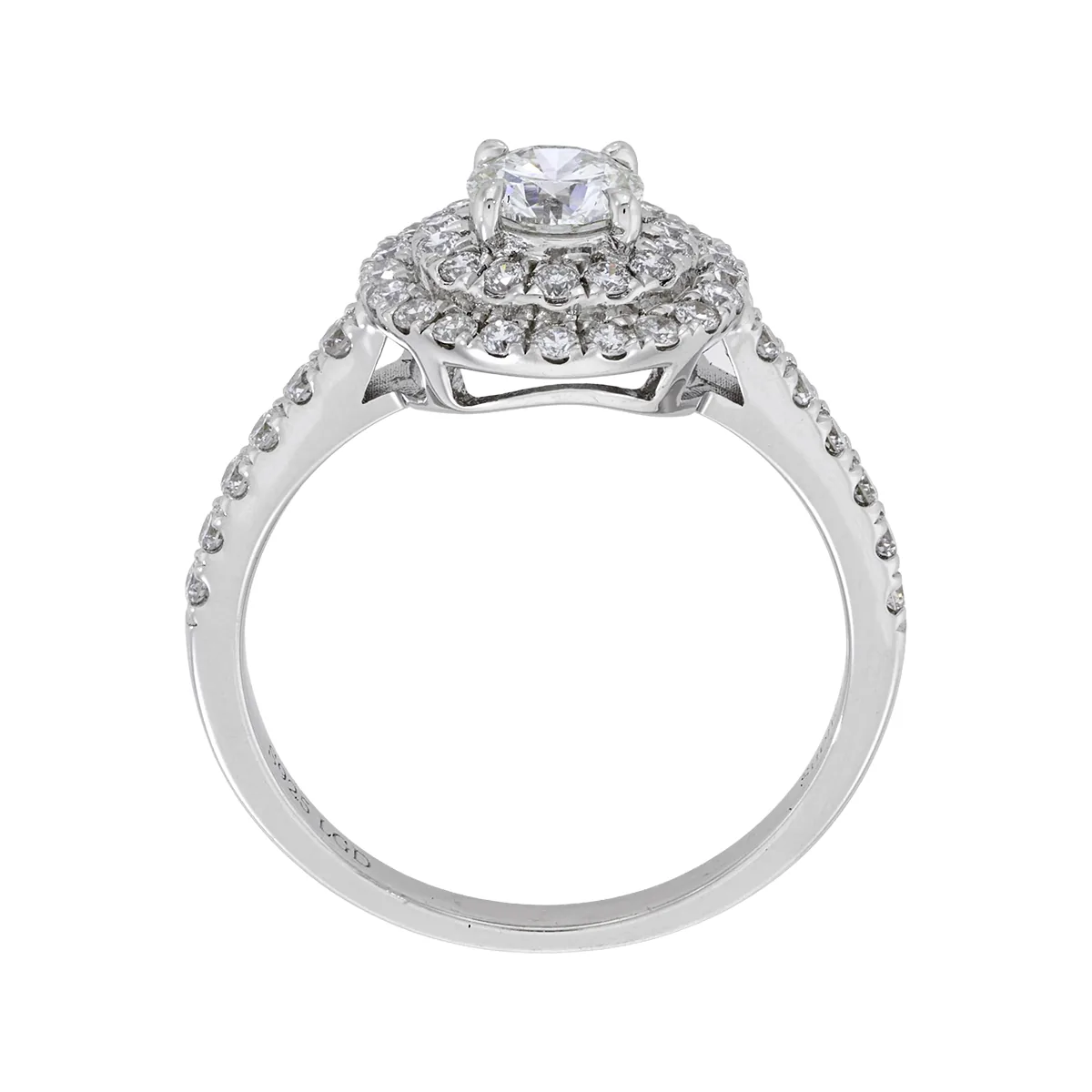 Anillo de compromiso halo doble, con diamante de laboratorio central redondo de 0.50Ct y decoración en diamantes de laboratorio, en plata ley 925, rodinado - Colección Sueños