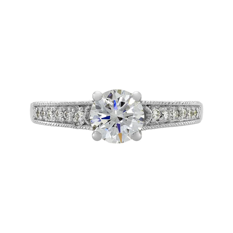 Anillo de compromiso con diamante de laboratorio central redondo de 1.00Ct y decoración en diamantes de laboratorio, en plata ley 925, rodinado - Colección Sueños