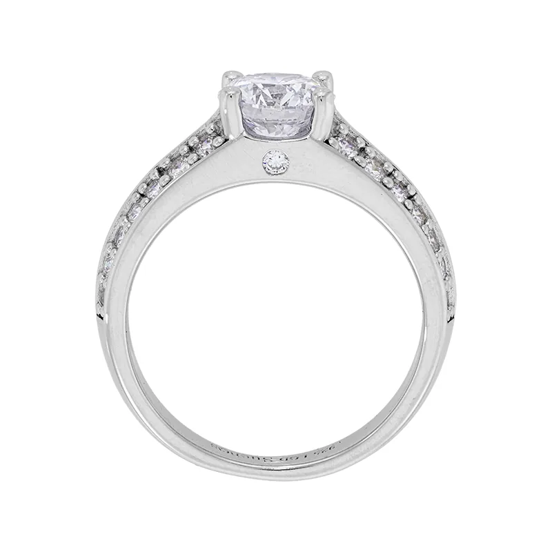 Anillo de compromiso con diamante de laboratorio central redondo de 1.00Ct y decoración en diamantes de laboratorio, en plata ley 925, rodinado - Colección Sueños