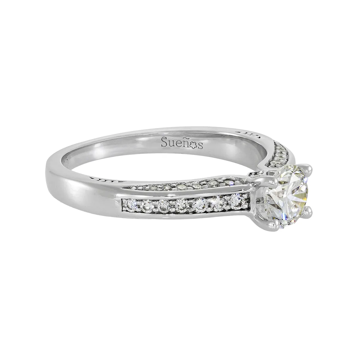 Anillo de compromiso con diamante de laboratorio central redondo de 0.50Ct y decoración en diamantes de laboratorio, en plata ley 925, rodinado - Colección Sueños