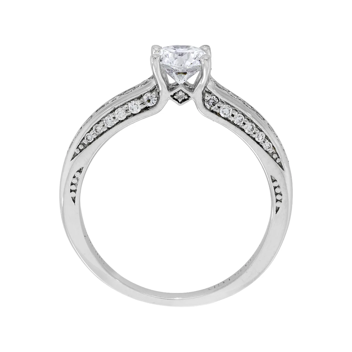 Anillo de compromiso con diamante de laboratorio central redondo de 0.50Ct y decoración en diamantes de laboratorio, en plata ley 925, rodinado - Colección Sueños