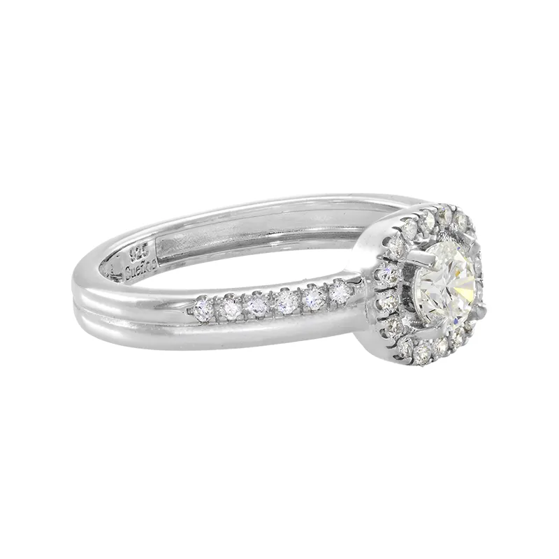 Anillo de compromiso halo cuadrado, con diamante de laboratorio central redondo de 0.25Ct y decoración en diamantes de laboratorio, en plata ley 925, rodinado - Colección Sueños