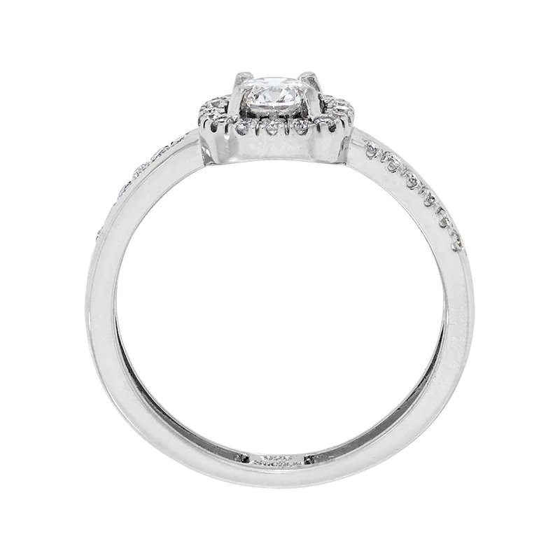 Anillo de compromiso halo cuadrado, con diamante de laboratorio central redondo de 0.25Ct y decoración en diamantes de laboratorio, en plata ley 925, rodinado - Colección Sueños