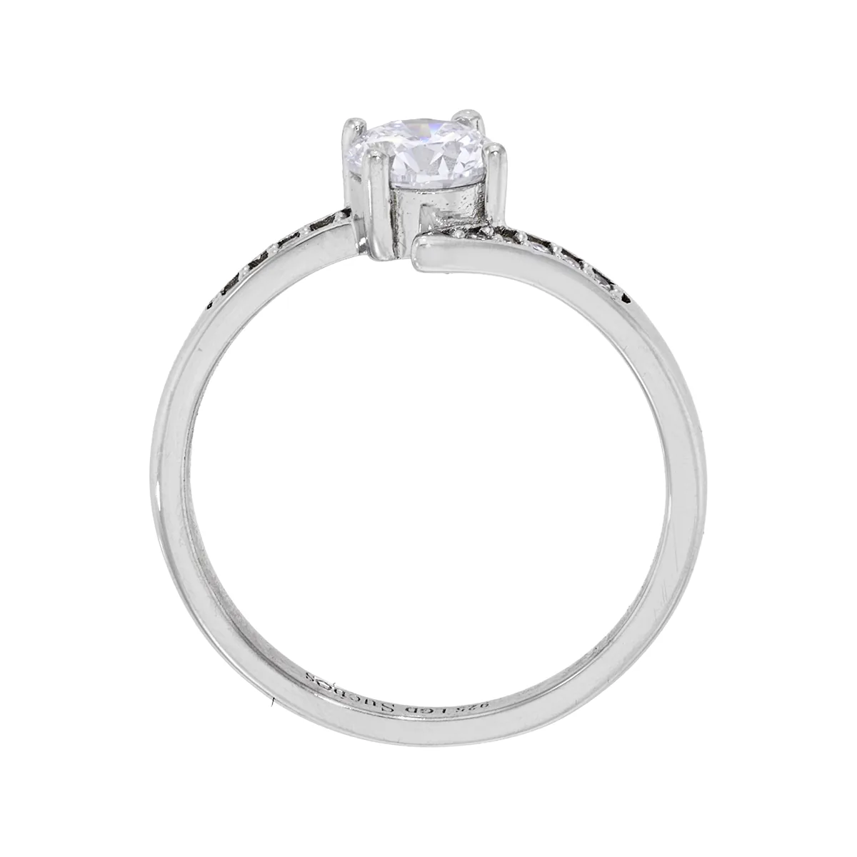 Anillo de compromiso con diamante de laboratorio central redondo y decoración en diamantes de laboratorio, en plata ley 925, rodinado - Colección Sueños