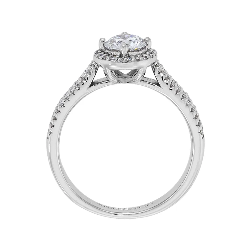 Anillo de compromiso halo redondo, con diamante de laboratorio central redondo de 0.50Ct y decoración en diamantes de laboratorio, en plata ley 925, rodinado - Colección Sueños