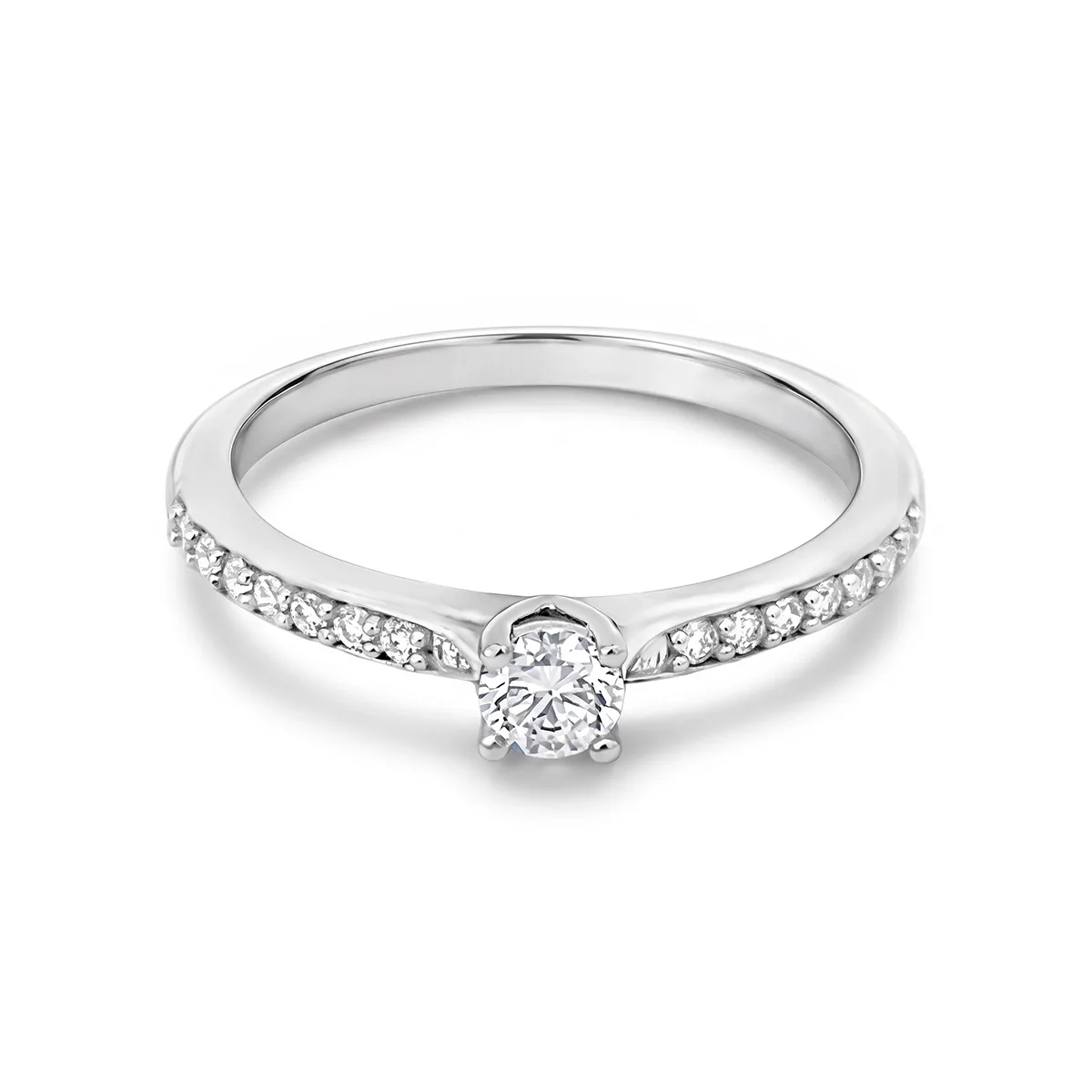 Anillo de compromiso con diamante de laboratorio central redondo, en plata ley 925, rodinado - Colección Sueños
