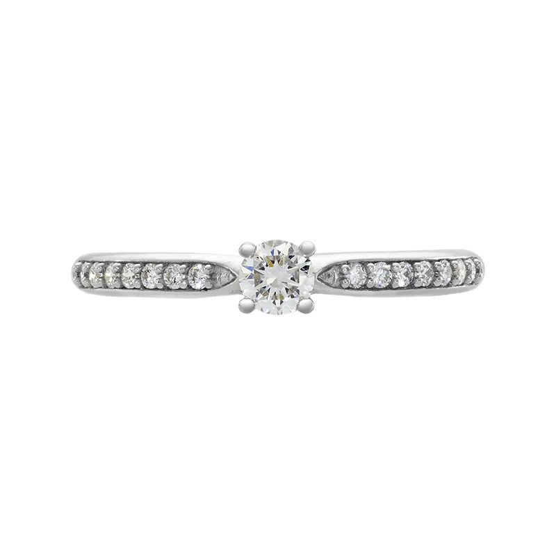 Anillo de compromiso con diamante de laboratorio central redondo, en plata ley 925, rodinado - Colección Sueños