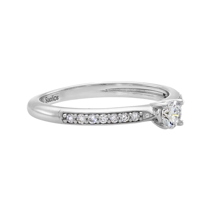 Anillo de compromiso con diamante de laboratorio central redondo, en plata ley 925, rodinado - Colección Sueños