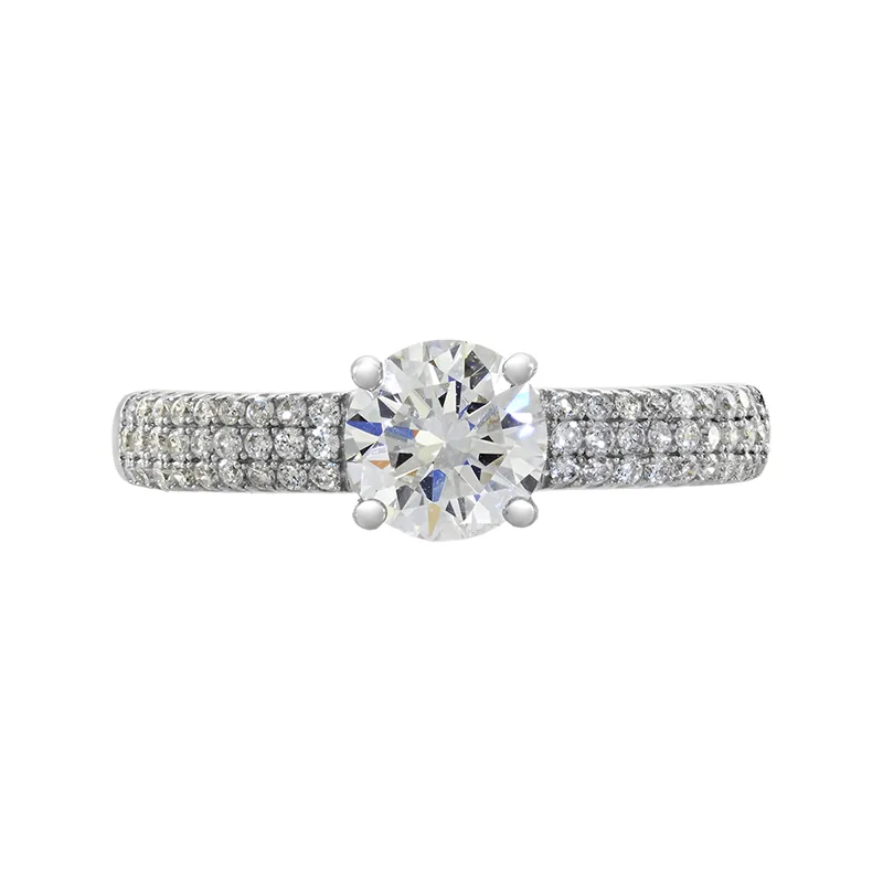 Anillo de compromiso con diamante de laboratorio central redondo y decoración en diamantes de laboratorio, en plata ley 925, rodinado - Colección Sueños