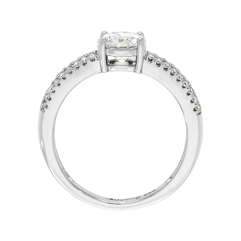 Anillo de compromiso con diamante de laboratorio central redondo y decoración en diamantes de laboratorio, en plata ley 925, rodinado - Colección Sueños